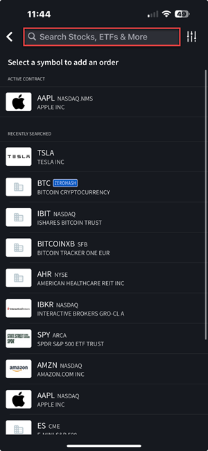 The symbol search on the iPhone. 